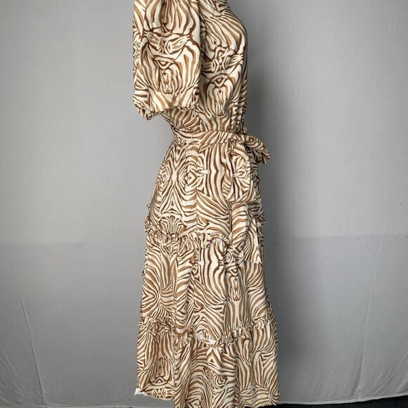 Mark & James by Badgley Mischka Women’s Macie Tiered Midi Dress – Tan Beige XSP - Picture 7 of 11